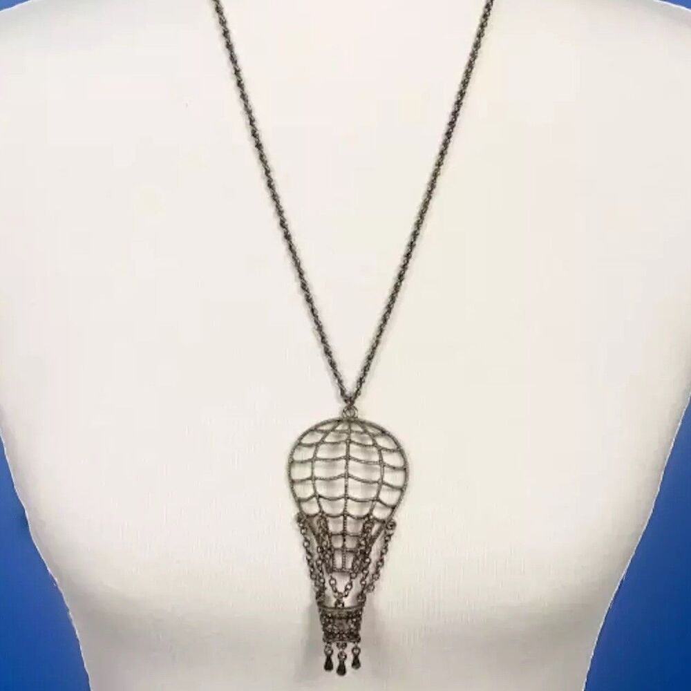 Vintage Hot Air Balloon Pendant Necklace Statement Novelty Rope Chain Unique